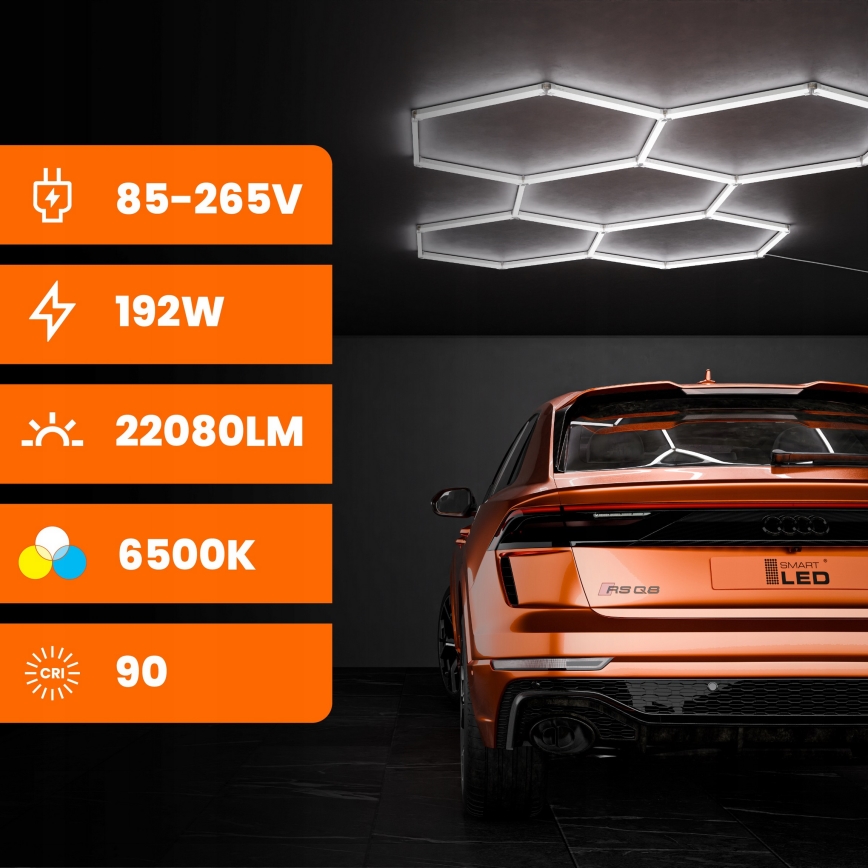 LED stropné svietidlo HEXAGON LED/192W/85-265V 6500K 298x209 cm CRI 90 IP54 biela