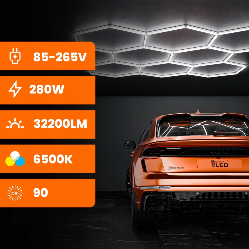 LED stropné svietidlo HEXAGON LED/280W/85-265V 6500K 313x298 cm CRI 90 IP54 biela