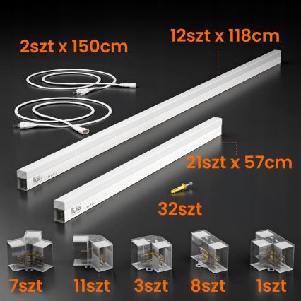LED Stropné svietidlo HEXAGON LED/384W/85-265V 6500K 484x243 cm CRI 90 IP54 biela