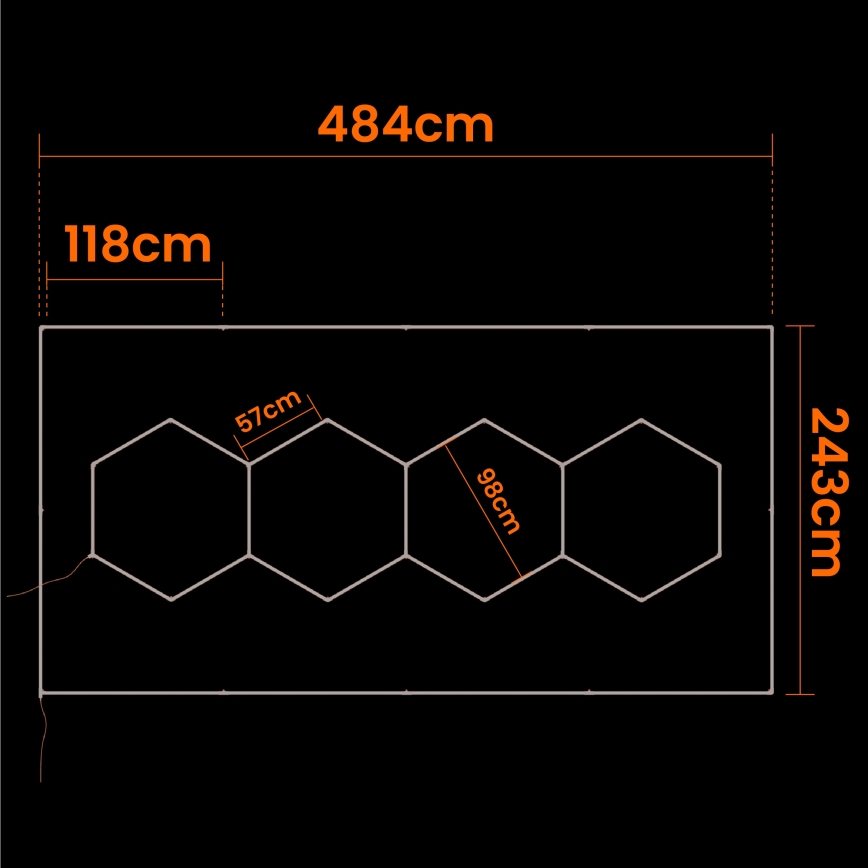 LED Stropné svietidlo HEXAGON LED/384W/85-265V 6500K 484x243 cm CRI 90 IP54 biela