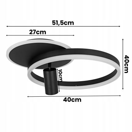 LED stropné svietidlo LED/38W/230V + 1xGU10/30W čierne