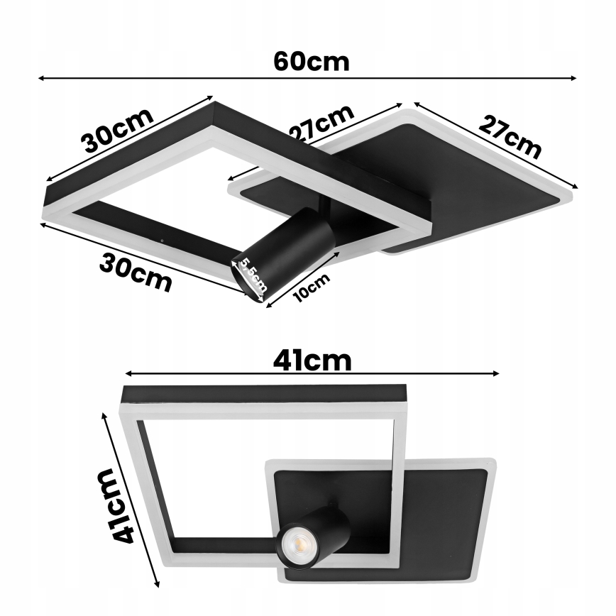 LED stropné svietidlo LED/38W/230V + 1xGU10/30W čierne