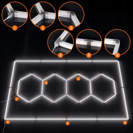 Stropné LED svietidlo HEXAGON LED/426W/85-265V 6500K 484x243 cm CRI 90 IP44 biela
