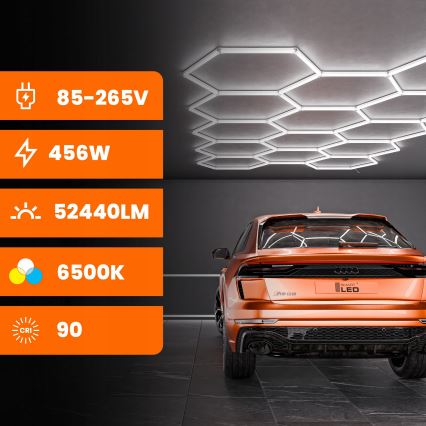 LED stropné svietidlo HEXAGON LED/456W/85-265V 6500K 522x298 cm CRI 90 IP54 biela