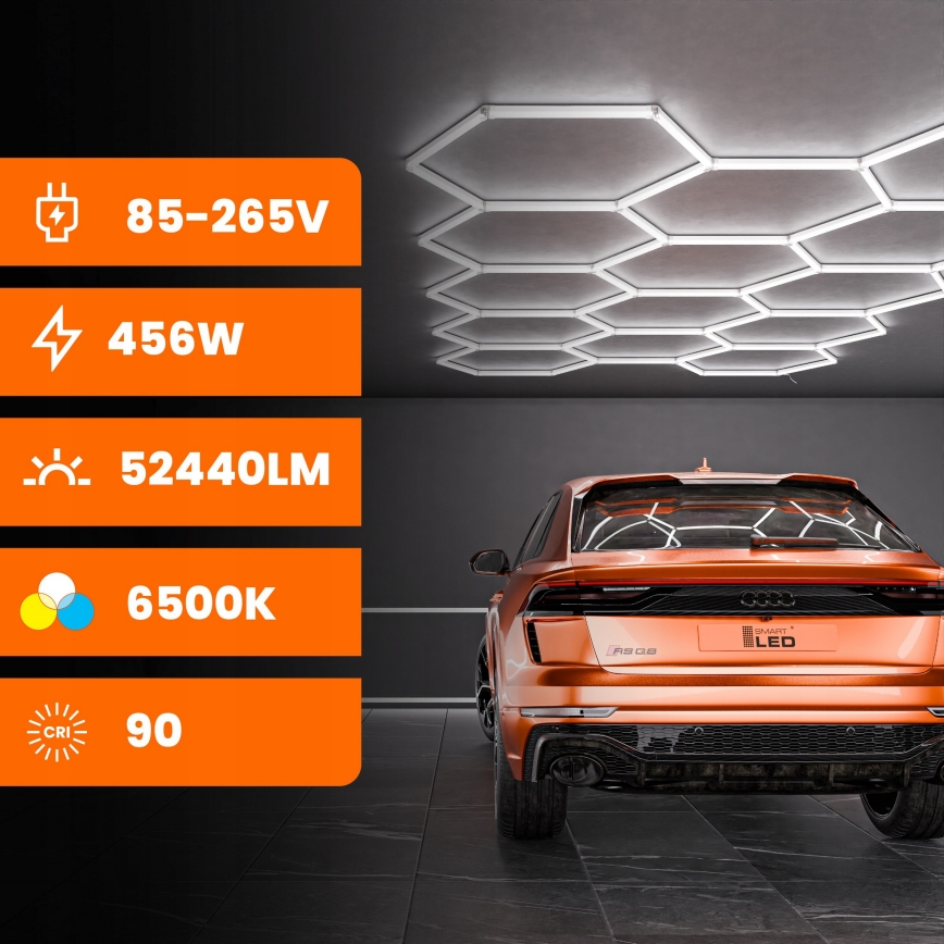 LED stropné svietidlo HEXAGON LED/456W/85-265V 6500K 522x298 cm CRI 90 IP54 biela