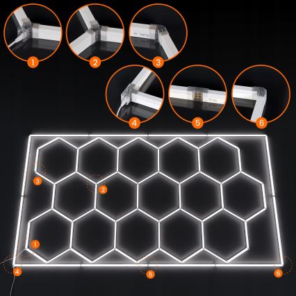 LED Stropné svietidlo HEXAGON LED/696W/85-265V 6500K 484x243 cm CRI 90 IP54 biela