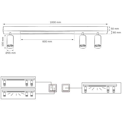 LED Stropné svietidlo PARIS LED/24W/230V + 3xGU10/10W čierna