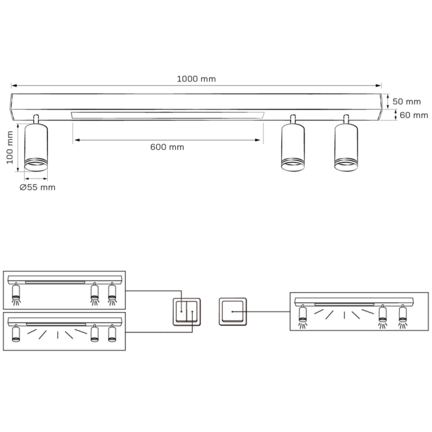 LED Stropné svietidlo PARIS LED/24W/230V + 3xGU10/10W čierna