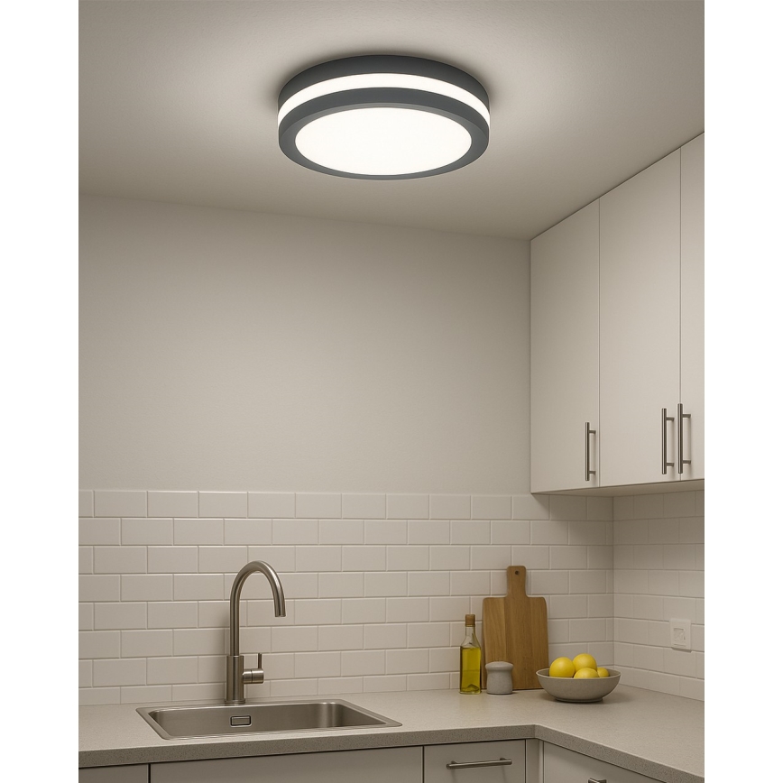 LED kúpeľňové stropné svietidlo s pohybovým senzorom, 20 W, 230 V, 3000/4000/6500 K, priemer 23 cm, IP54, antracit