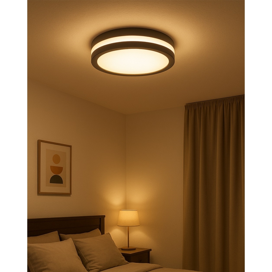 LED kúpeľňové stropné svietidlo s pohybovým senzorom, 20 W, 230 V, 3000/4000/6500 K, priemer 23 cm, IP54, antracit
