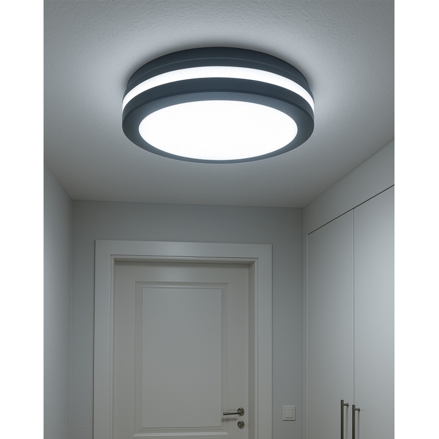 LED kúpeľňové stropné svietidlo s pohybovým senzorom, 20 W, 230 V, 3000/4000/6500 K, priemer 23 cm, IP54, antracit