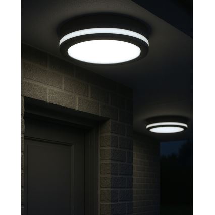 LED kúpeľňové stropné svietidlo s pohybovým senzorom, 20 W, 230 V, 3000/4000/6500 K, priemer 23 cm, IP54, antracit