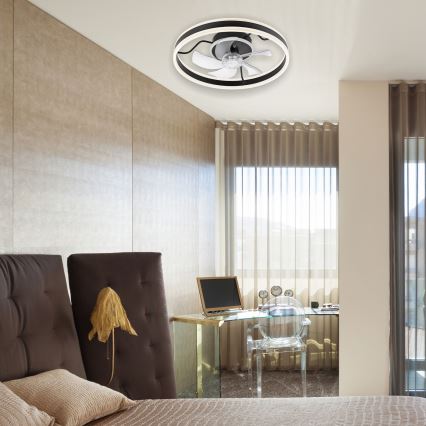 LED Stmievateľné stropné svietidlo s ventilátorom APOLLO LED/38W/230V čierna + diaľkové ovládanie