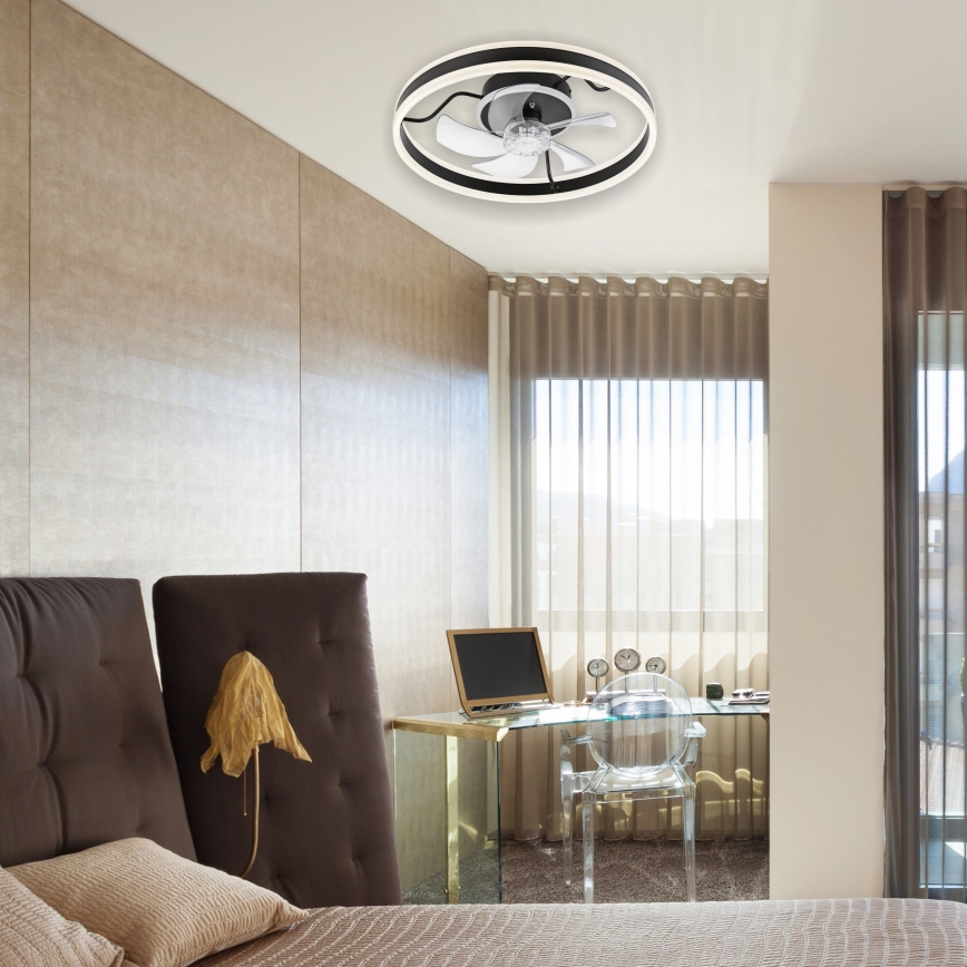 LED Stmievateľné stropné svietidlo s ventilátorom APOLLO LED/38W/230V čierna + diaľkové ovládanie