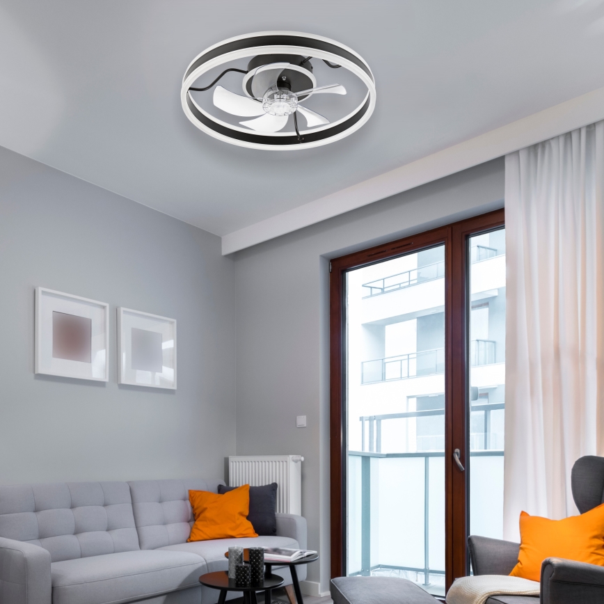 LED Stmievateľné stropné svietidlo s ventilátorom APOLLO LED/38W/230V čierna + diaľkové ovládanie