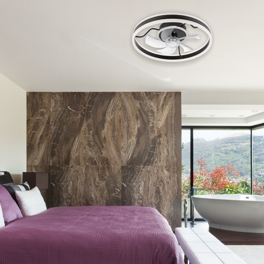 LED Stmievateľné stropné svietidlo s ventilátorom APOLLO LED/38W/230V čierna + diaľkové ovládanie