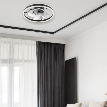 LED Stmievateľné stropné svietidlo s ventilátorom APOLLO LED/38W/230V čierna + diaľkové ovládanie