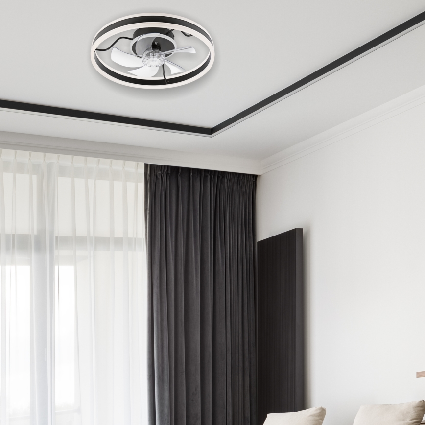 LED Stmievateľné stropné svietidlo s ventilátorom APOLLO LED/38W/230V čierna + diaľkové ovládanie