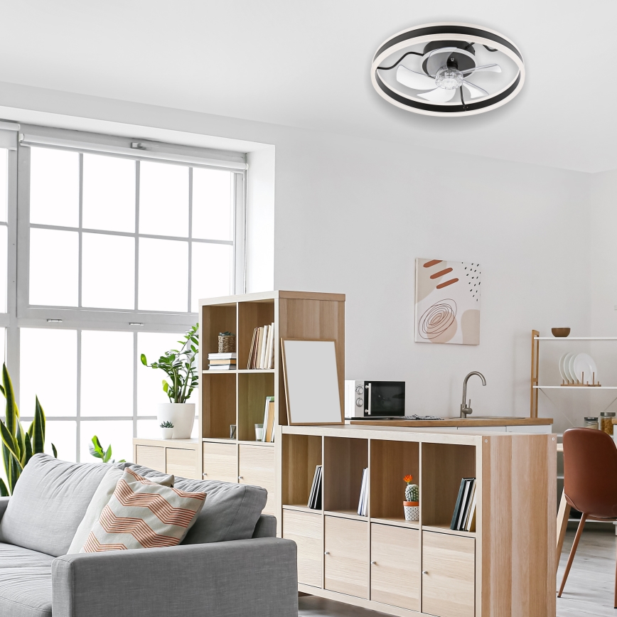LED Stmievateľné stropné svietidlo s ventilátorom APOLLO LED/38W/230V čierna + diaľkové ovládanie