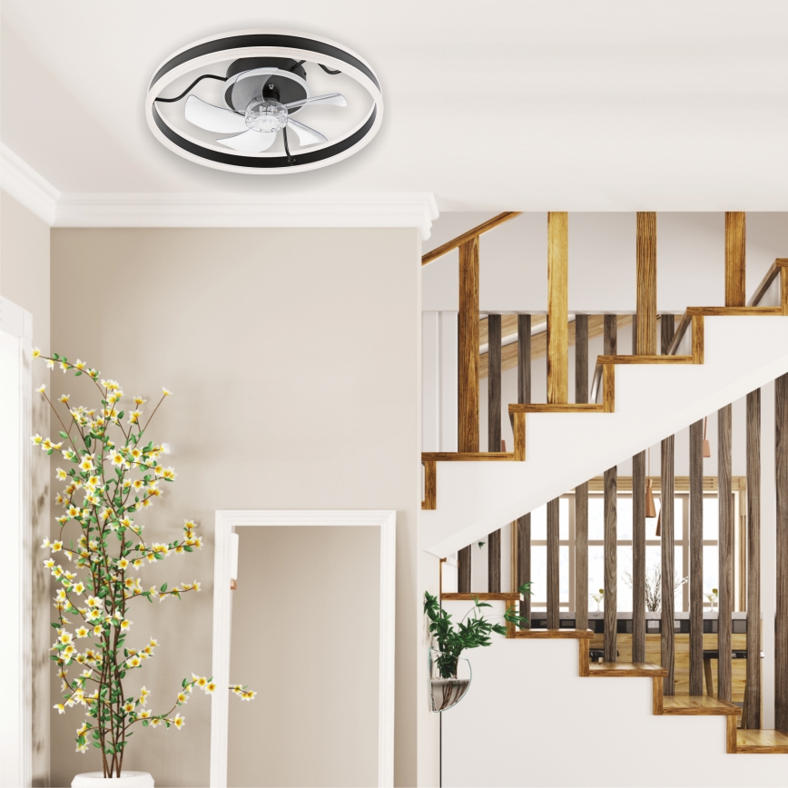 LED Stmievateľné stropné svietidlo s ventilátorom APOLLO LED/38W/230V čierna + diaľkové ovládanie