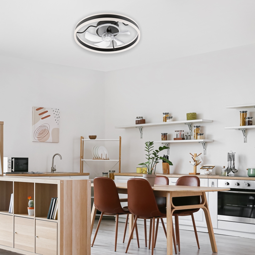 LED Stmievateľné stropné svietidlo s ventilátorom APOLLO LED/38W/230V čierna + diaľkové ovládanie