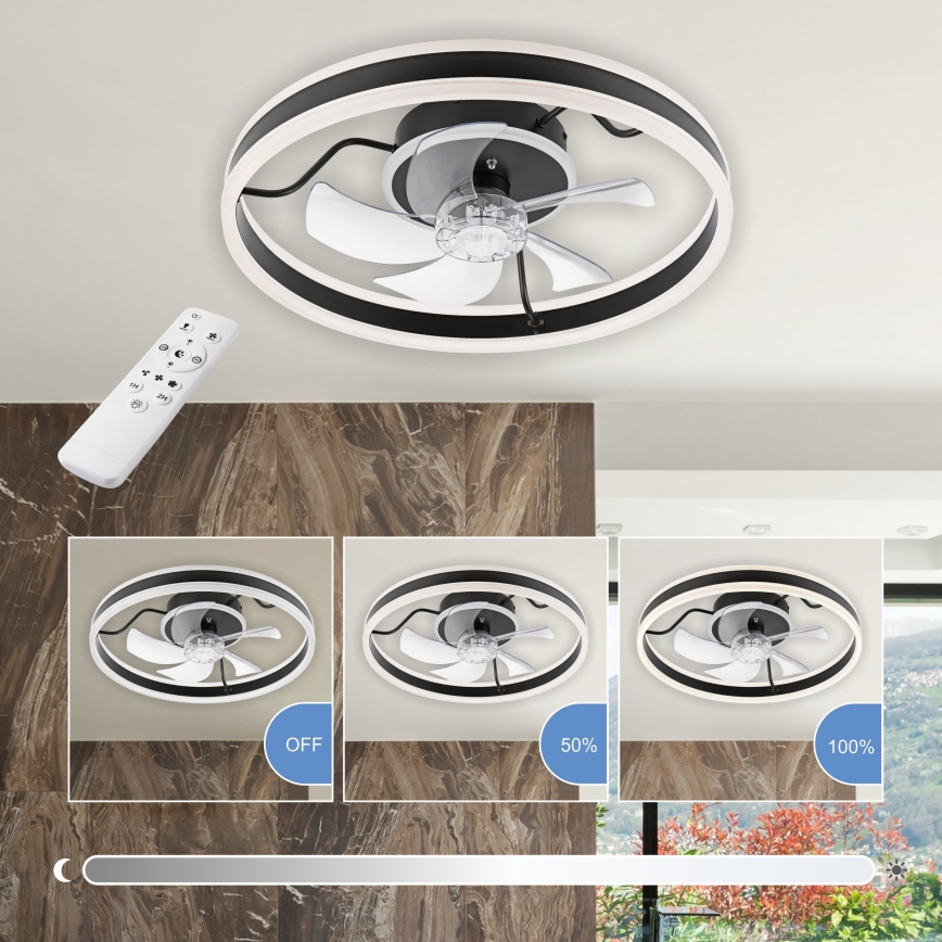 LED Stmievateľné stropné svietidlo s ventilátorom APOLLO LED/38W/230V čierna + diaľkové ovládanie