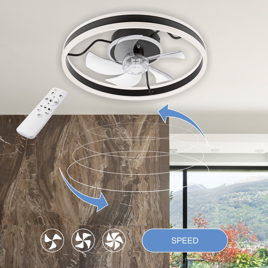 LED Stmievateľné stropné svietidlo s ventilátorom APOLLO LED/38W/230V čierna + diaľkové ovládanie