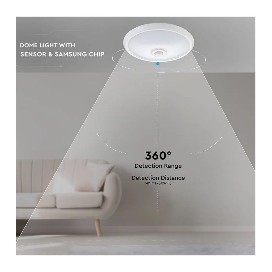LED Stropné svietidlo so senzorom SAMSUNG CHIP LED/12W/230V 6400K pr. 29 cm