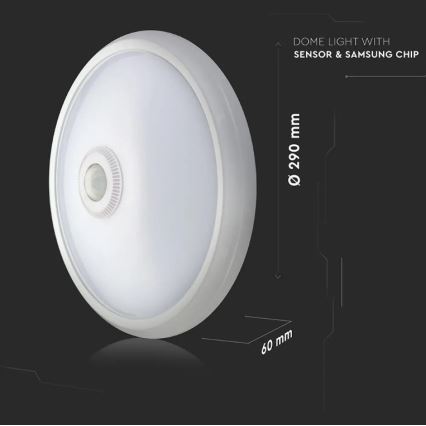 LED Stropné svietidlo so senzorom SAMSUNG CHIP LED/12W/230V 6400K pr. 29 cm