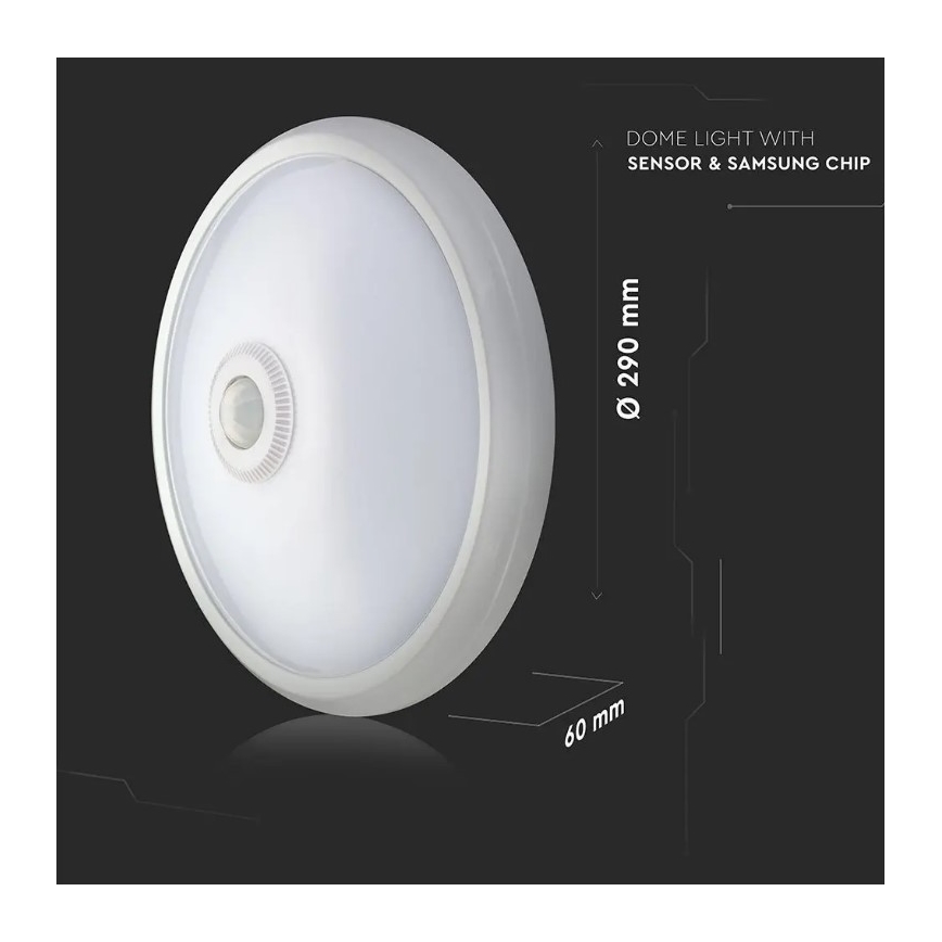LED Stropné svietidlo so senzorom SAMSUNG CHIP LED/12W/230V 6400K pr. 29 cm