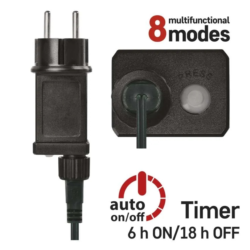 LED svetelná reťaz 200 LED, 8 funkcií, 25 m, IP44, viacfarebná