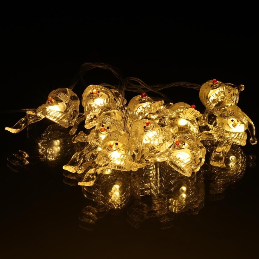 LED Vianočná reťaz 10xLED/2xAA/teplá biela 1,65m snehuliaci