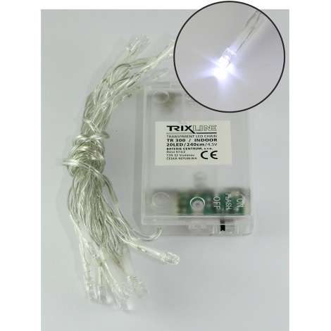 LED Vianočná reťaz 20xLED/2 funkcie 2,4m studená biela