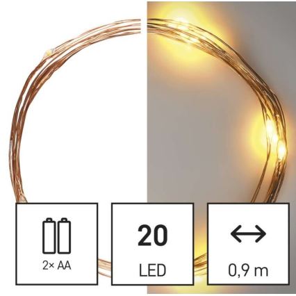 LED vianočná reťaz 20× LED / 2,4 m teplá biela