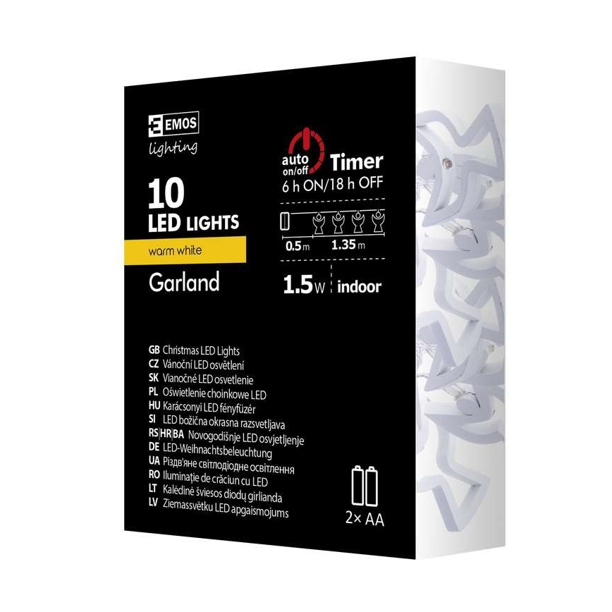 LED vianočná reťaz CHAIN 10xLED/2xAA 1,85m teplá biela