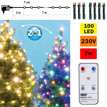 LED Vianočná vonkajšia reťaz 100xLED 10m IP44 teplá biela/multicolor + diaľkové ovládanie