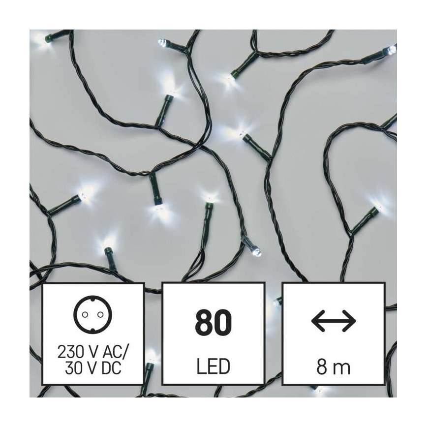 LED Vianočná vonkajšia reťaz 80xLED/13m IP44 studená biela