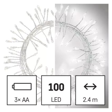 LED Vianočný reťaz 100xLED/3xAA 2,7 m studená biela