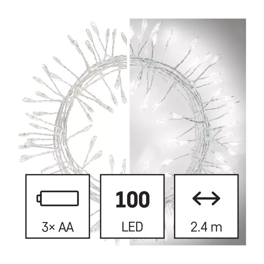 LED Vianočný reťaz 100xLED/3xAA 2,7 m studená biela