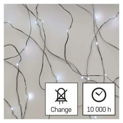 LED Vianočný reťaz 20xLED/2xAA 2,4m studená biela