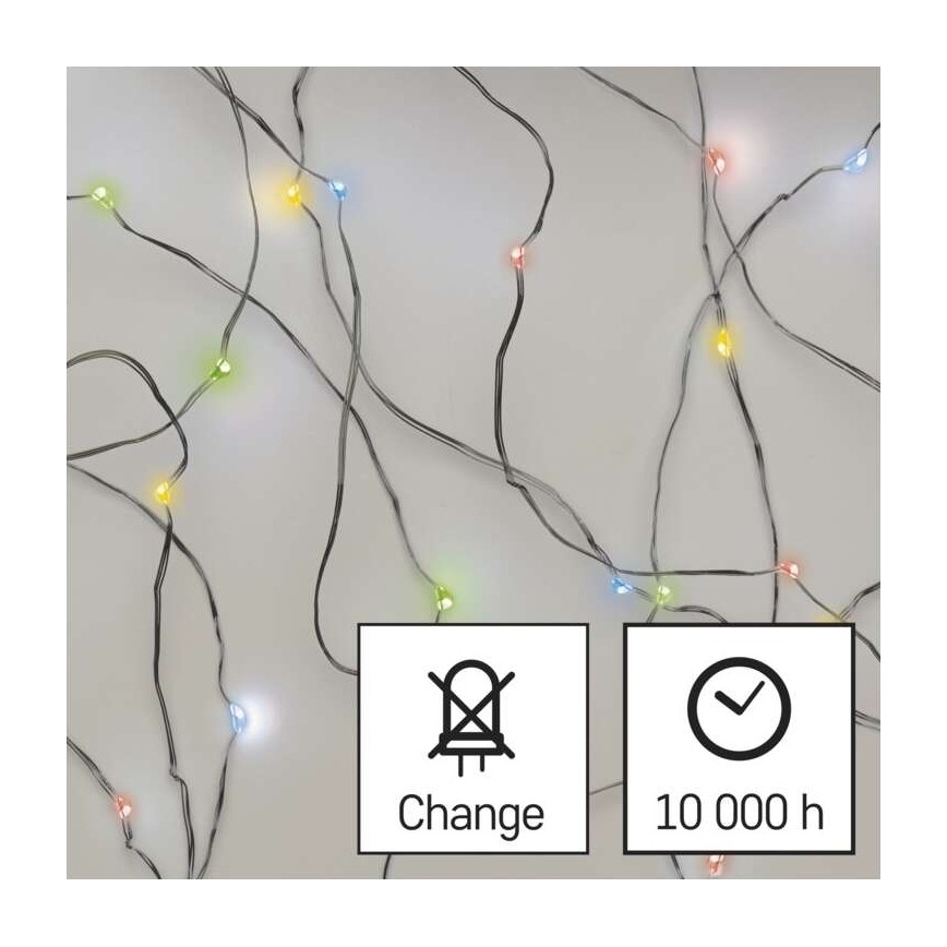 LED Vianočný reťaz 20xLED/2xAA 2,4m viacfarebný