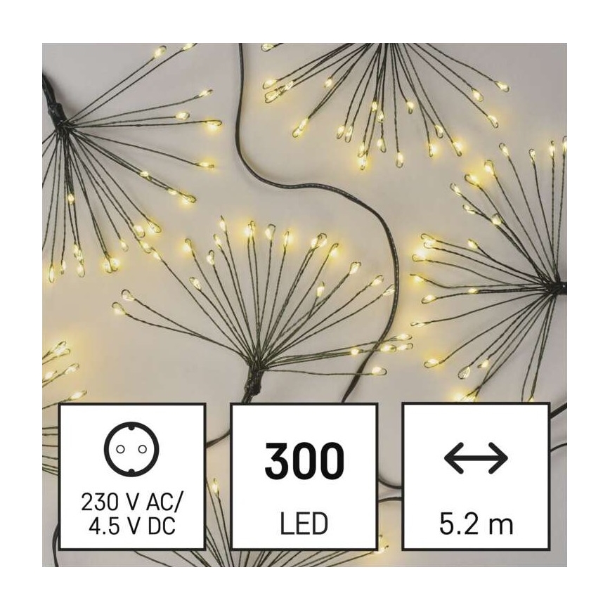 LED vianočný reťaz 300xLED 5,2+3 m teplá biela