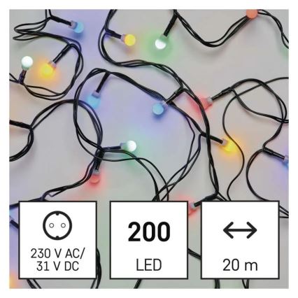 LED vianočný reťazec 200 LED / 8 funkcií, 25 m, IP44, viacfarebný