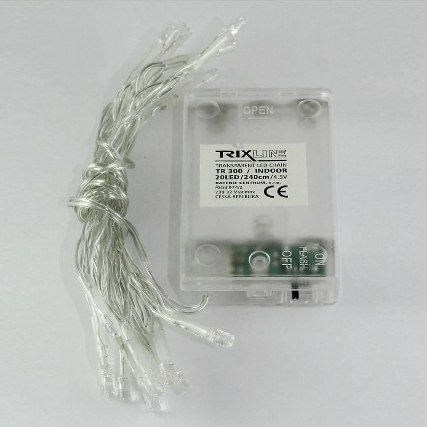 LED Vianočný reťazec 20xLED/2 režimy 2,4m studená biela