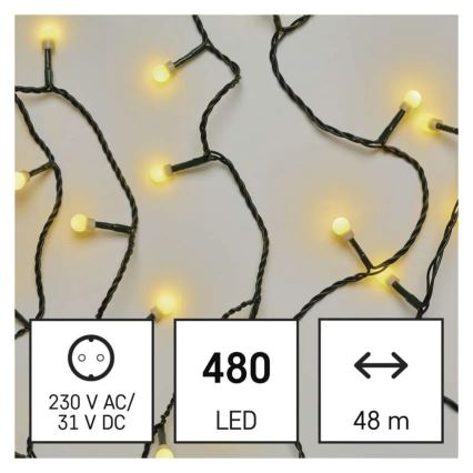 LED vianočný reťazec 480×LED/8 funkcií 53 m IP44 teplá biela
