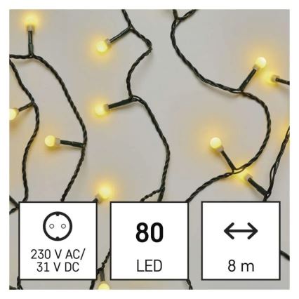 LED vianočný reťazec 80xLED/230V/8 funkcií 13m IP44 teplá biela