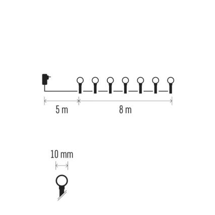 LED vianočný reťazec 80xLED/230V/8 funkcií 13m IP44 teplá biela