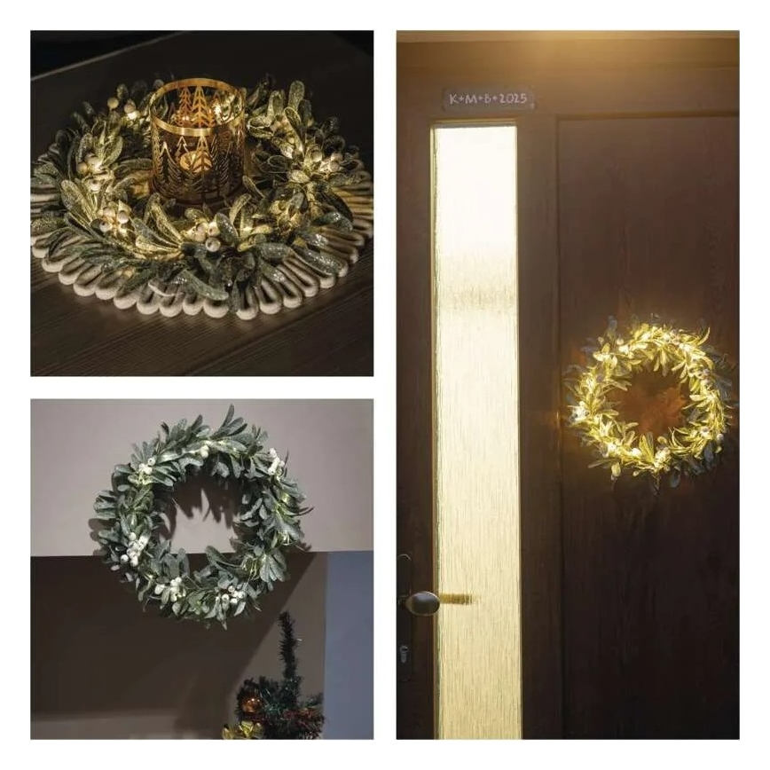 LED vianočný veniec 25× LED, napájanie 3× AA, priemer 35 cm