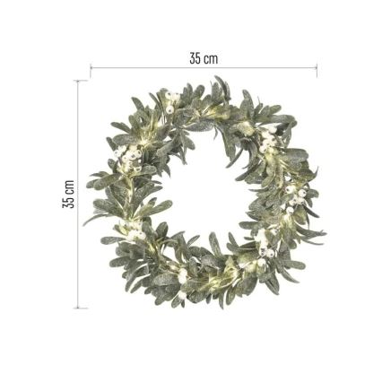 LED vianočný veniec 25× LED, napájanie 3× AA, priemer 35 cm