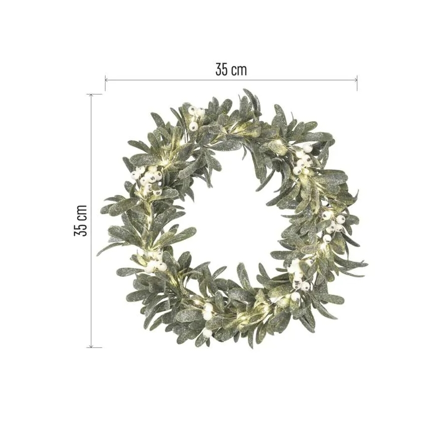 LED vianočný veniec 25× LED, napájanie 3× AA, priemer 35 cm